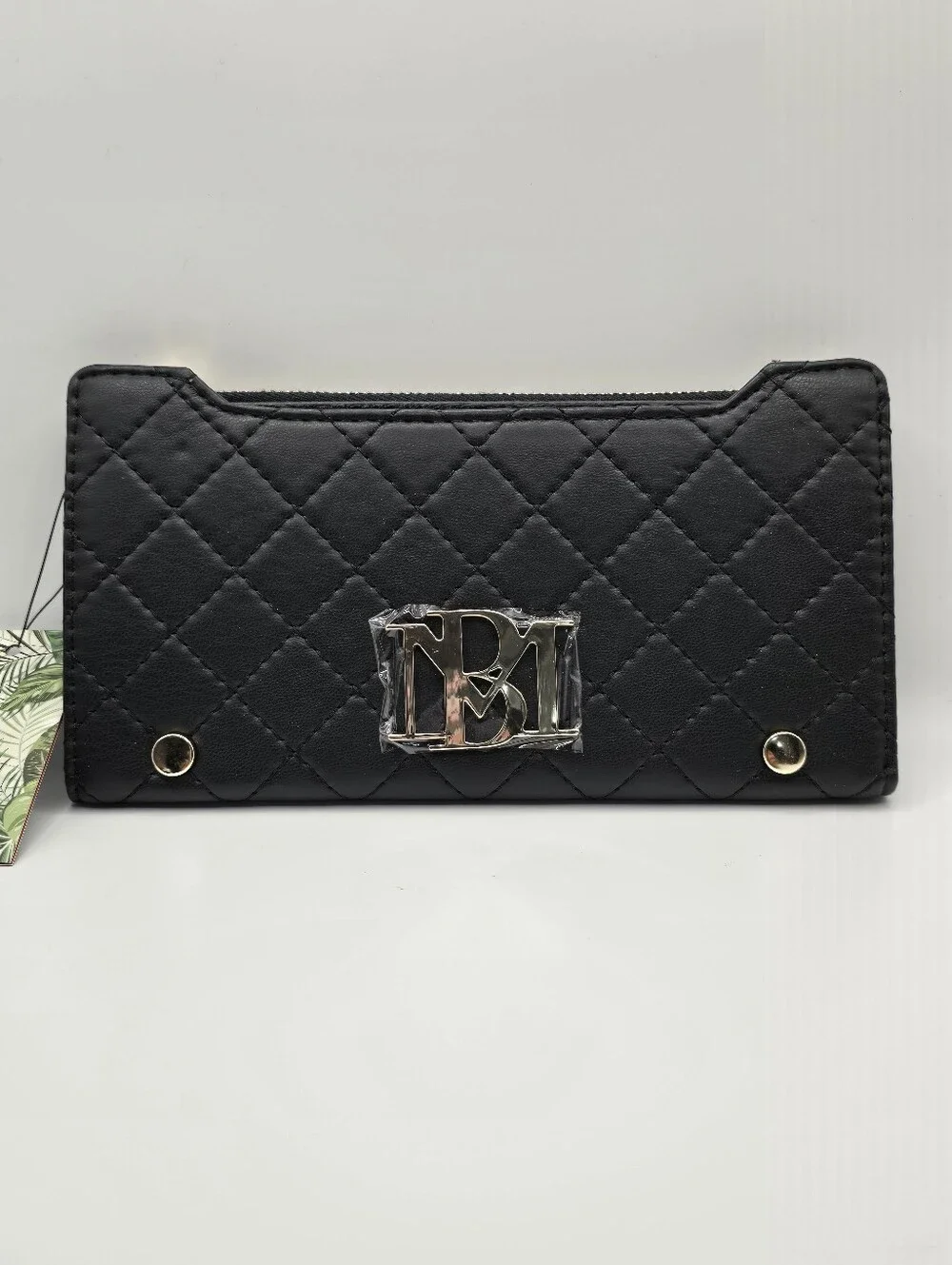 Badgley Mischka Black Quilted Long Card Vegan Leather Wallet